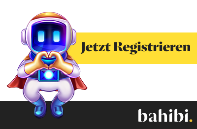 Animierter Roboter mit Aufforderung zur Registrierung bei Bahibi
