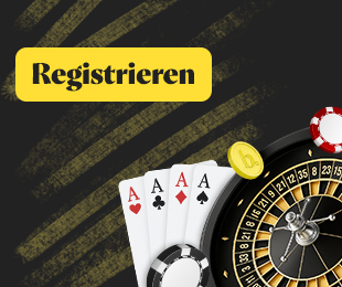 Registrieren Bereich mit Roulette Rad und Spielkarten
